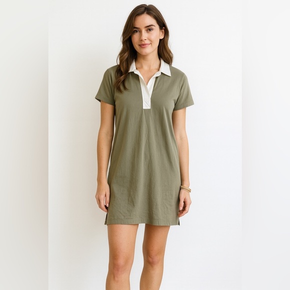 Everlane Dresses & Skirts - Everlane Organic Cotton Olive Green Polo Shirtdress with White Collar Size Small